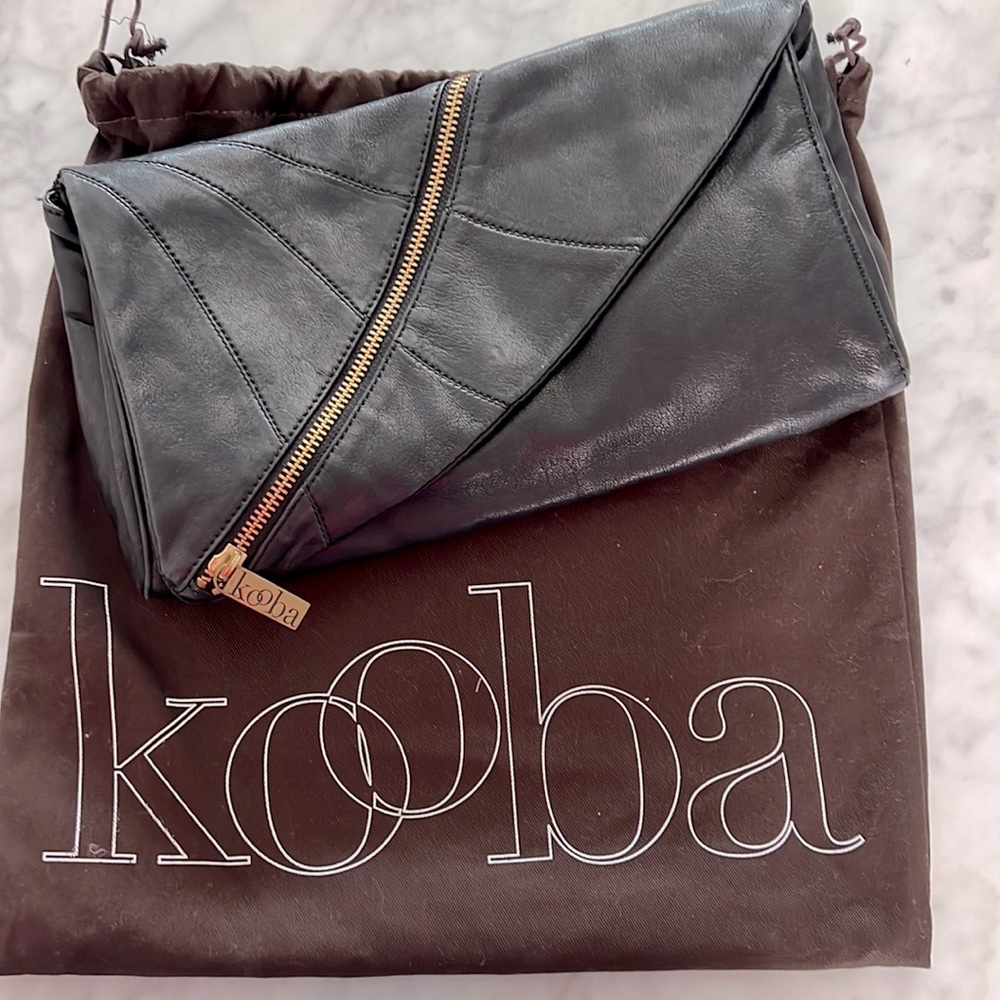 Kooba black clutch with gold Zipper detail